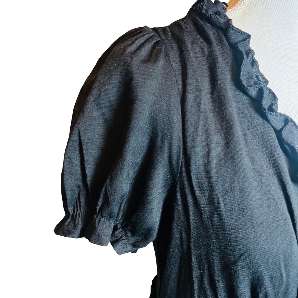 Trixxi Francesca's Black Ruffle Mini Dress V-Neck Puff‎ Sleeve L NEW Rodeo - Picture 7 of 15
